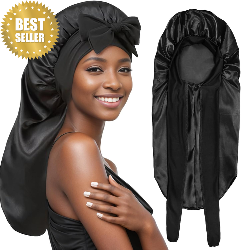 Silk Feeling Long Satin Bonnet for Sleeping Adjustable Double Layer Elastic Reus