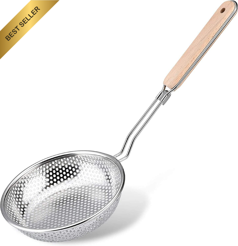 Stainless Steel Micro-Perforated Skimmer Strainer,Pasta Noodle Net Basket with W