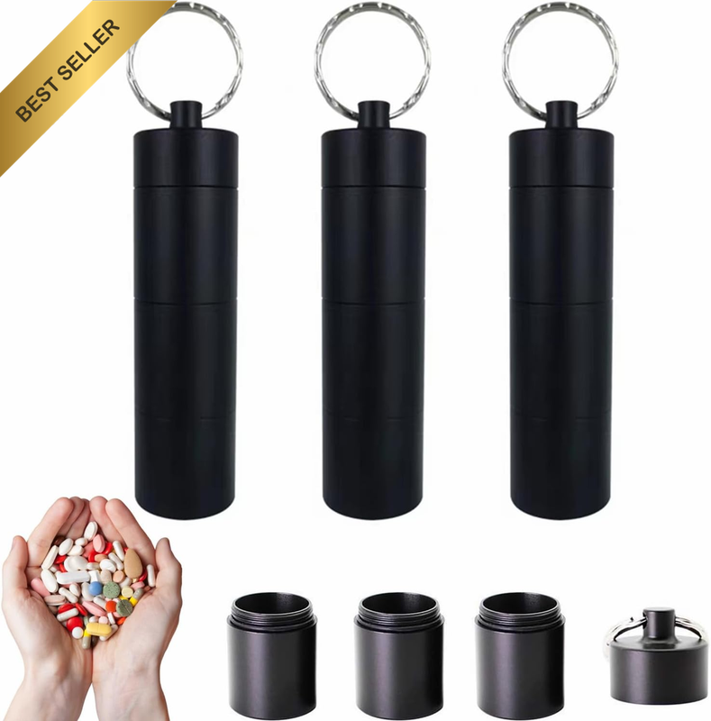 Portable Pill Cases, 3 Pack Metal Pocket Pill Boxes Waterproof Keychain for Trav