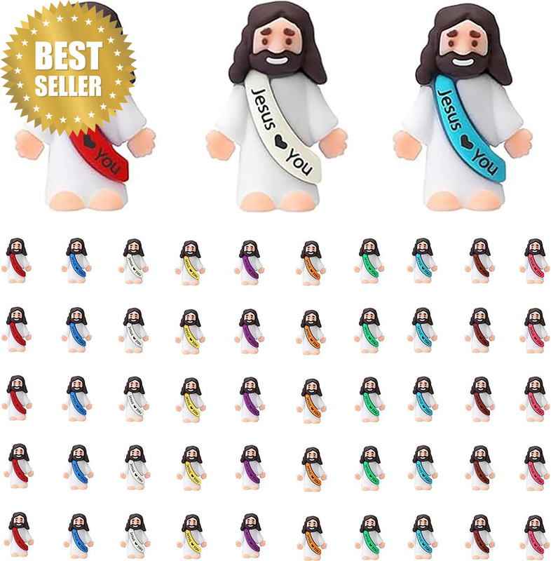 Little Jesus Figures, 50 Pcs, Mini Jesu Figurines in Bulk, Multicolor Tiny Jesus