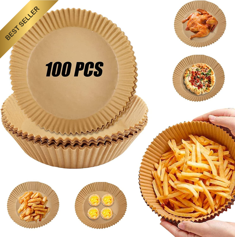100PCS Air Fryer Paper Liners 6.3 Inch Non-Stick Oil-Proof Waterproof Baking Par