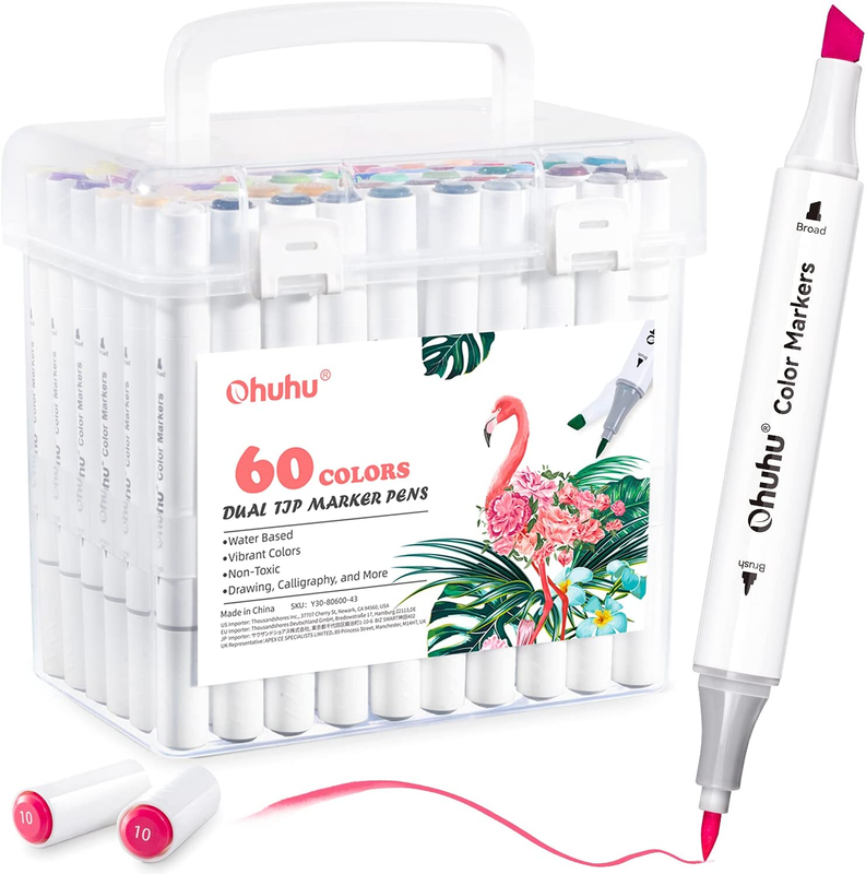 Brush Chisel Tip: 60 Colors New Brush Double Tipped Water-ba