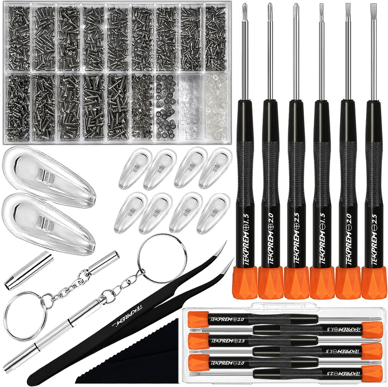 Eyeglass Repair Tools Kit, TEKPREM Glasses Screwdriver Set with Screws, Nose Pad