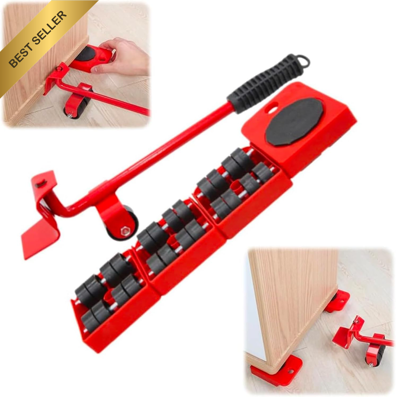 Heavy-Duty Furniture Mover Set - Red Steel Dolly w/ Adjustable Lever