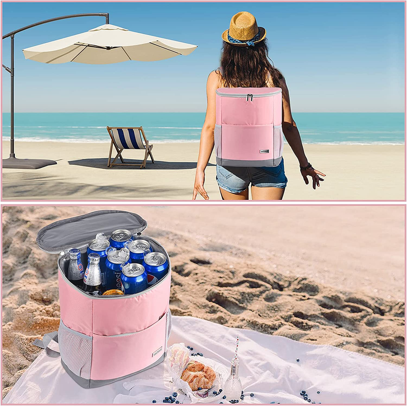 Insulated Cooler Outdoor Leak Proof Backpack Cooler 30 Cans, Waterproof (Pink)
