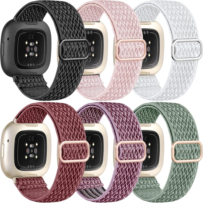 6 Pack Elastic Band Compatible with Fitbit Sense/Fitbit Sense 2/Fitbit Versa 3/F