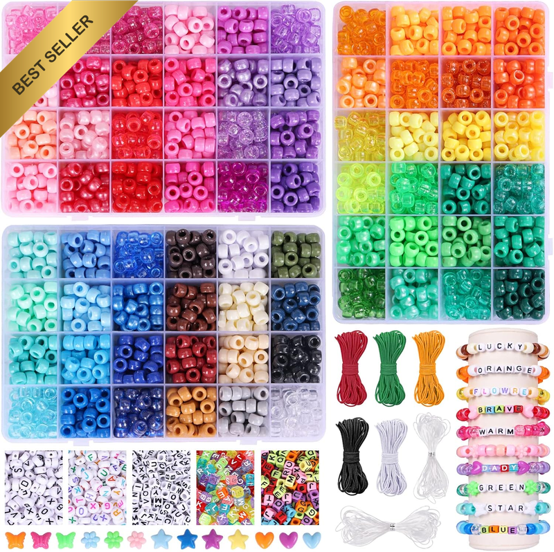 4700Pcs Pony Beads Jewelry Making Kit, Rainbow, Letter & Alphabet Beads, Elastic