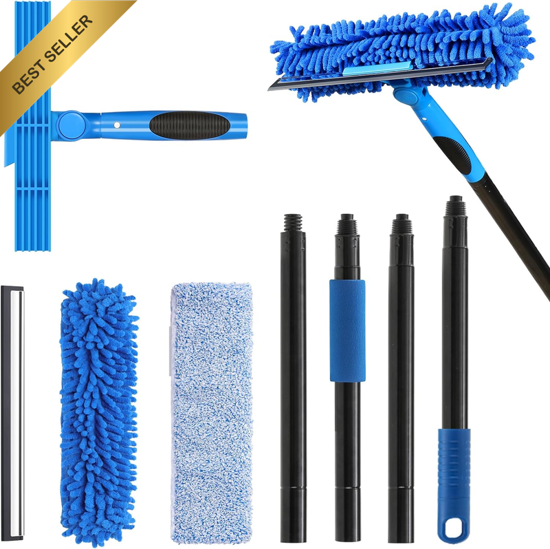 Professional 69'' Window Squeegee Cleaner Tool with Extension Pole, 2-In-1 Squee