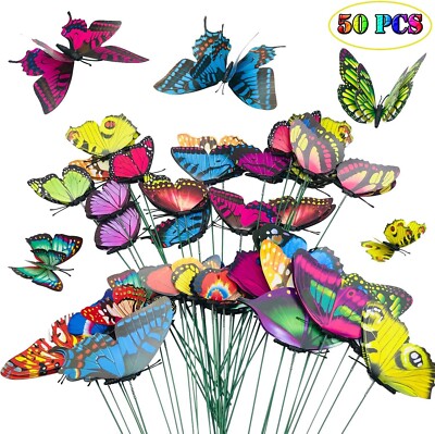 1set 50pcs Lawn Decorations Garden Vases Decoration Waterproof Butterflies
