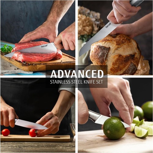 5Pcs Kitchen Knife Set Stainless Steel Ultra Sharp All Metal Chef Knives w/Cover