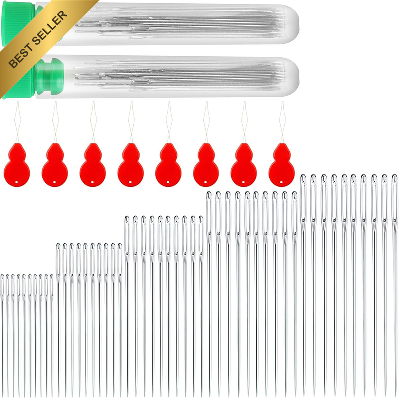50 Pcs Sewing Needles Set with 8 Threaders - Stainless Steel Large-Eye Embroider