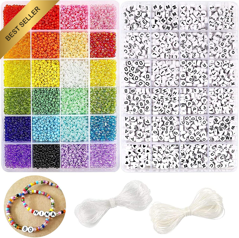 10800pc 3mm Seed Beads & 1200pc Letter Beads w/Cord