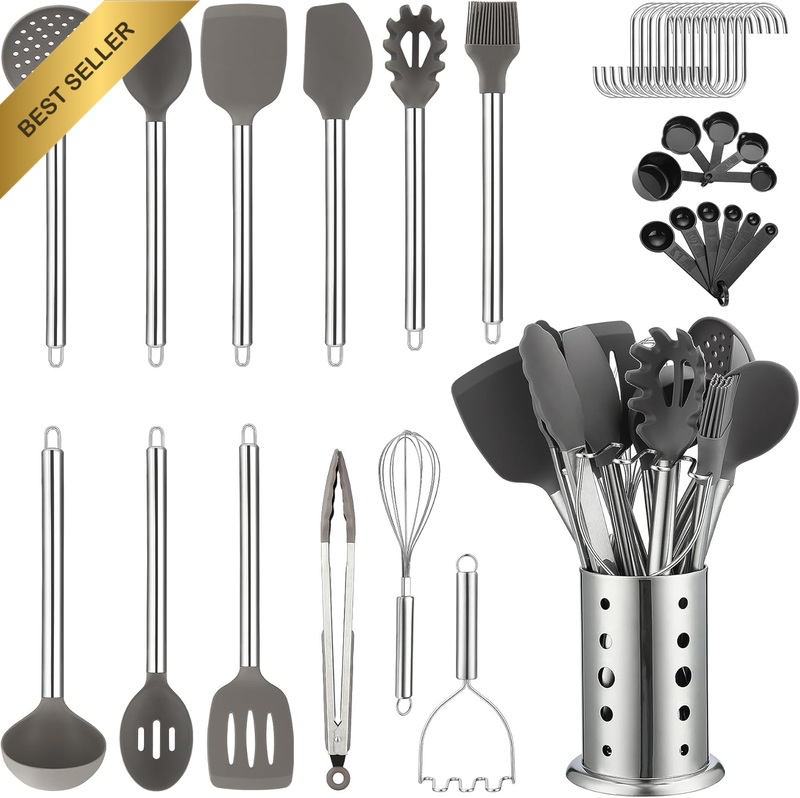 38PCS Silicone Cooking Utensils Set Non-Stick Spoon Spatula Holder