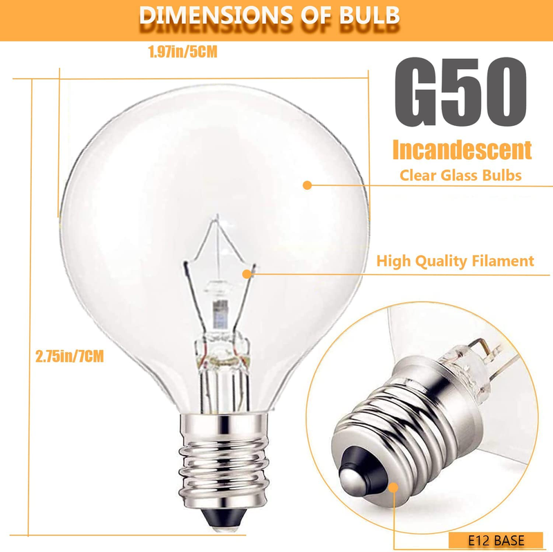 25 Watt Wax Warmer Bulbs, 6 Packs E12 Base Type G Bulb, 120V G16 1/2 Bulbs