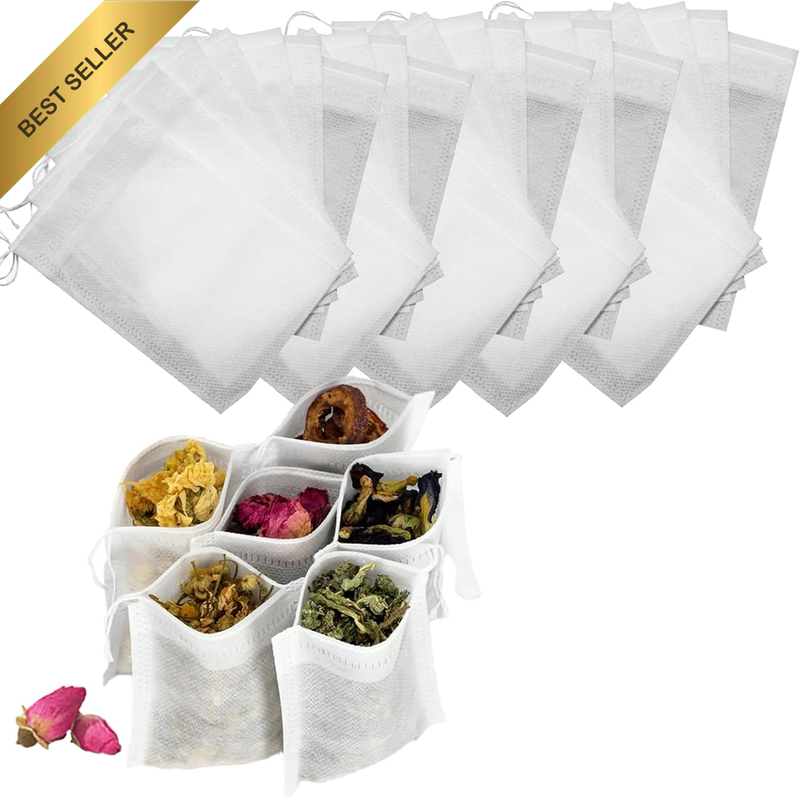 100-Pack Reusable Tea Filter Bags – Drawstring Empty Tea Bags for Loose Leaf Tea