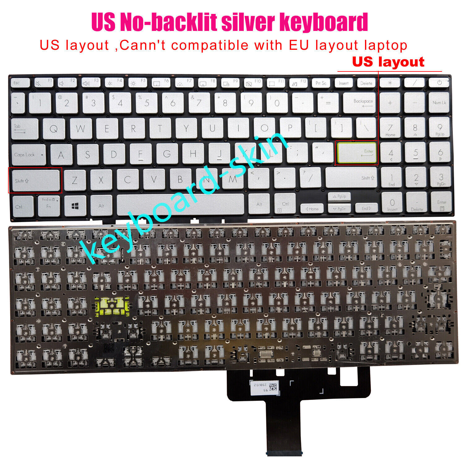 Silver US No-backlit Keyboard for Asus Vivobook M533 M533F