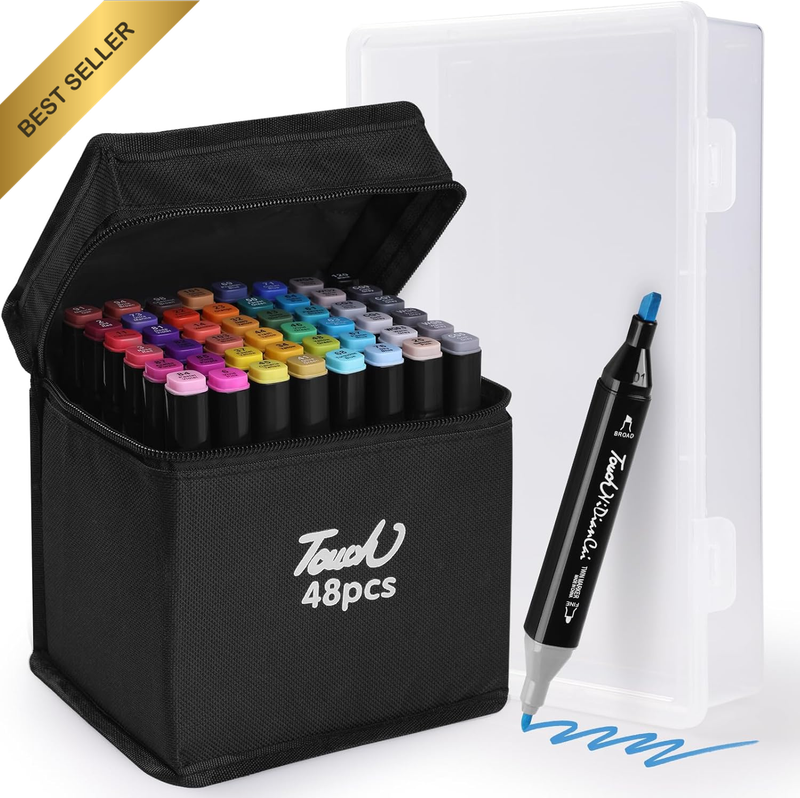 48 Alcohol Markers Dual Tip Fineliner Brush 1&6Mm Art Sketch Set