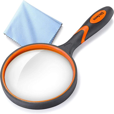 Magnifying Glass 10X Handheld Reading Magnifier with Cleaning Cloth-100Mm Large 