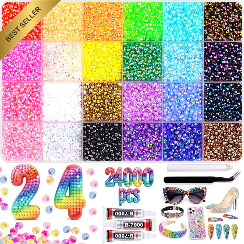 Bedazzling Kit, 24000Pcs Jelly Resin Rhinestones 3Mm Flatback Gems with Tweezers