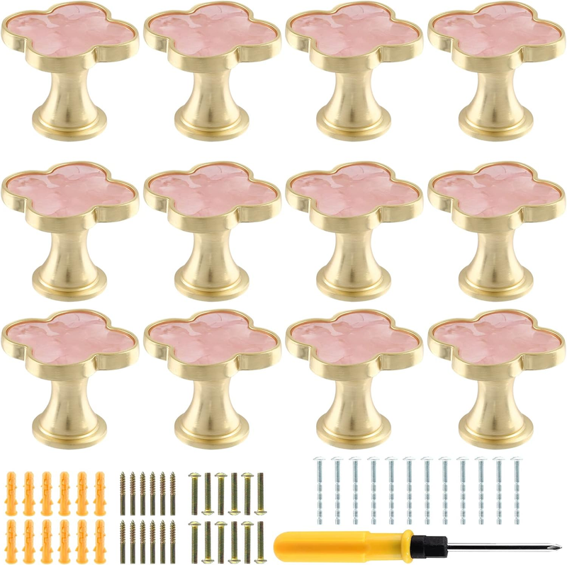 12 Pack Pink Clover Cabinet Knobs Zinc Alloy Drawer Pulls Sing...