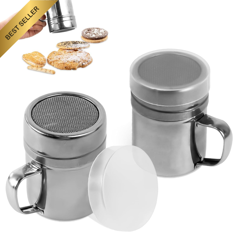 2 Pcs Powdered Sugar Shaker Duster with Handle, Stainless Steel Fine Mesh Shaker