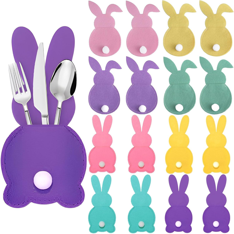 16 Pack Easter Bunny Utensil Cutlery Holder Pouch Bags Felt Silverware Holder Ba