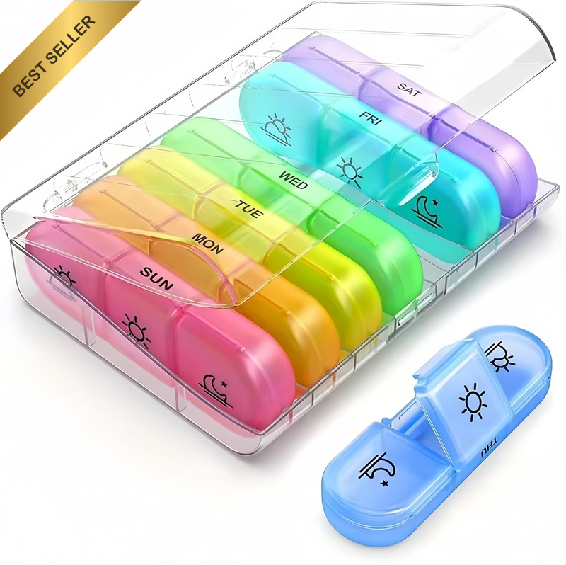 Weekly Pill Organizer, Three-Times-Daily Pillbox and Storage Box, Morning, Noon