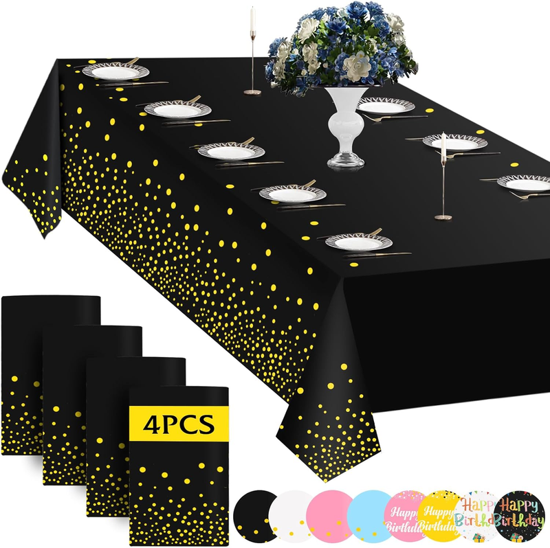 Black and Gold Disposable Tablecloth for 8 Foot Rectangle Ta