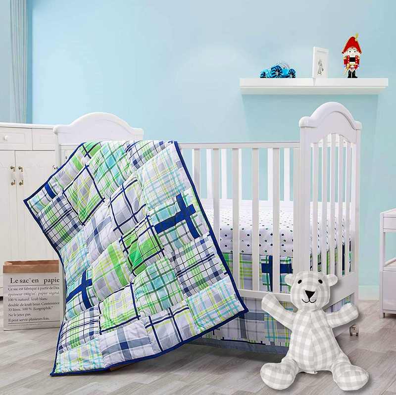 3 Pieces Nursery Crib Bedding Sets Green Pink Rustic Plaid Baby Boys Girls Ebay