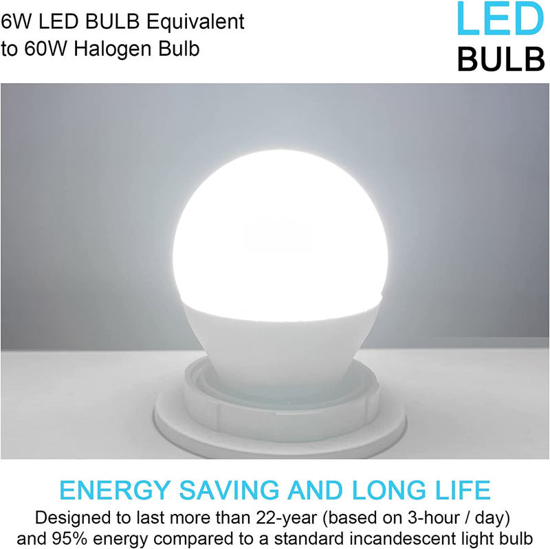 6W E26 Small Globe LED Bulb 60W Equivalent G45/A15 E26 Standard Screw Base 120V-