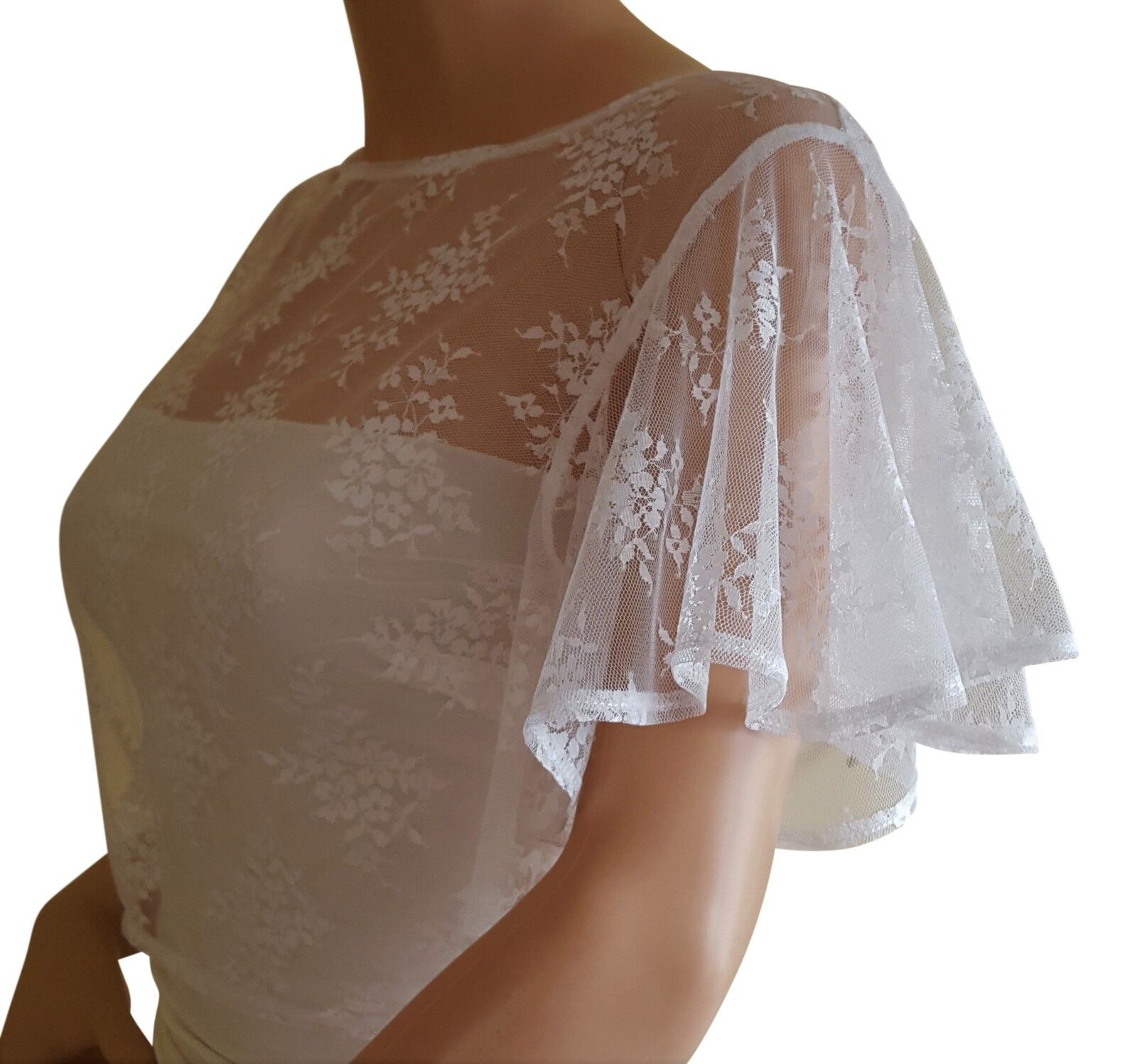 Womens Ivory Lace and satin batwing sleeved Bolero jacket in sizes UK8 to UK20