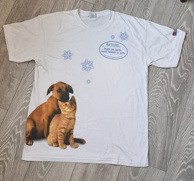 Vintage Animal Rescue T-Shirt Peace on Earth, Good Homes to Pets Rare Festive