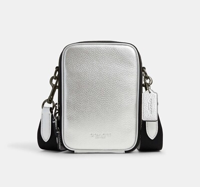 NWT Coach X Mint + Serf Stanton Crossbody Bag in Silver/Black Pebble Leather