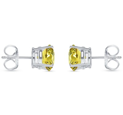 Pre-owned Shine Brite With A Diamond 6 Ct Round Cut Canary Earrings Studs Solid Real 18k White Gold Push Back Basket