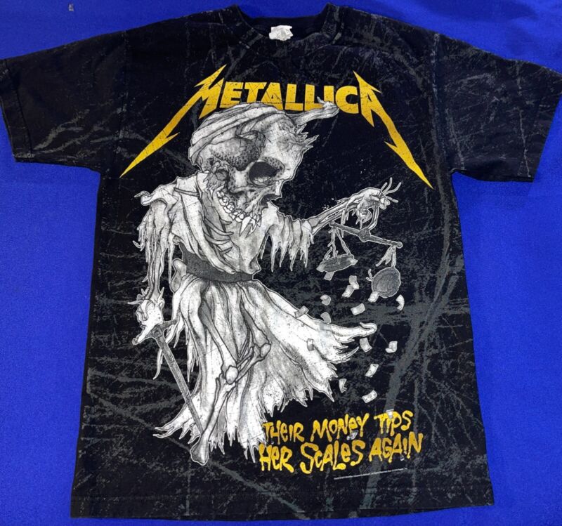 2010 Metallica ALL OVER FRONT PRINT TSHIRT shirt Pushead Lady Justice ART MED