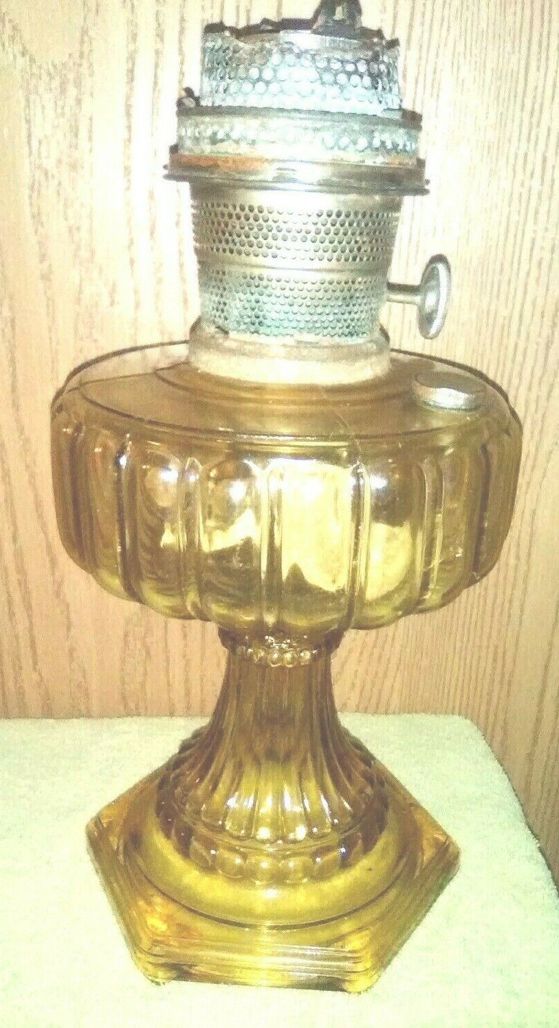 Amber Colored Glass Aladdin Kerosene Lamp.  NU-TYPE Model B