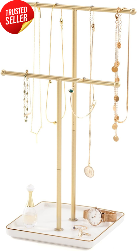 Necklace Holder Display Stand Ceramic White 2 Tier
