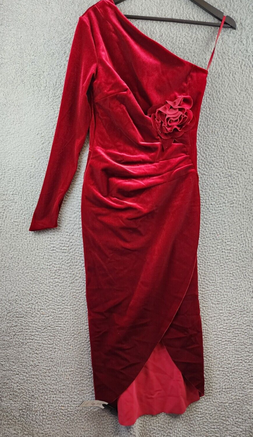 Chiara Boni La Petite Robe Agapios Velvet One Shoulder Dress Women's 8 Garnet - Picture 2 of 16