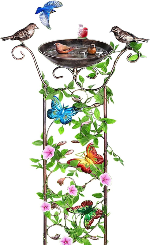 102Cm Garden Metal Bird Bath Bowl with Trellis Vintage Freestanding Birdbath out