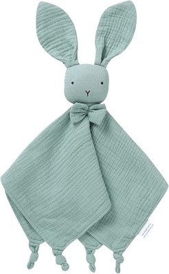 LAWKUL Baby Comforter Organic Cotton Security Blanket Muslin Soft Green Bunny 