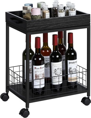 Fogein Side Table with Wheels,End Table with Removable Serving Tray, Industrial