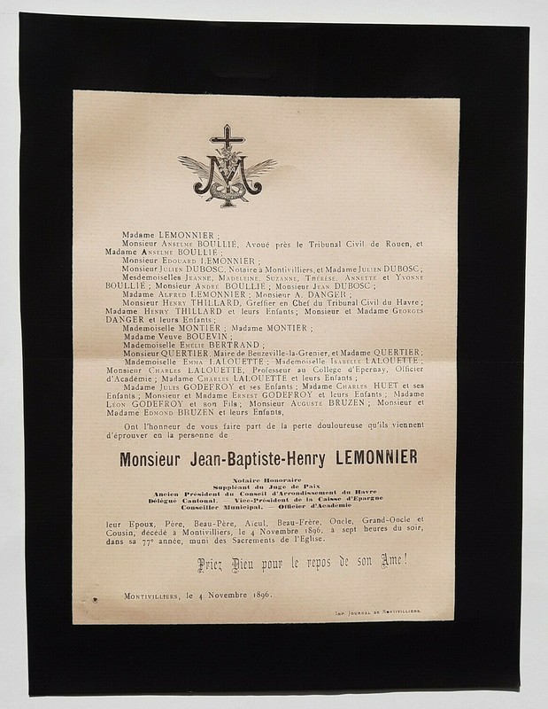 Lemonnier Boullie Dubosc Faire Part Lalouette Montivilliers Bruzen Montier 1896