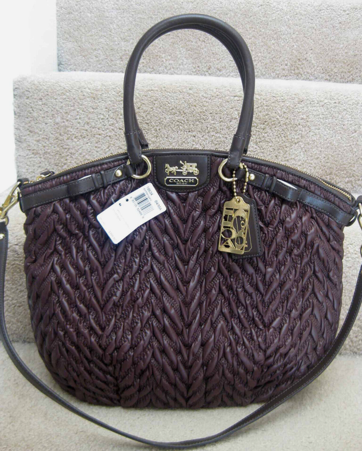 COACH 18634 MADISON QUILTED CHEVRON NYLON LINDSEY SATCHEL