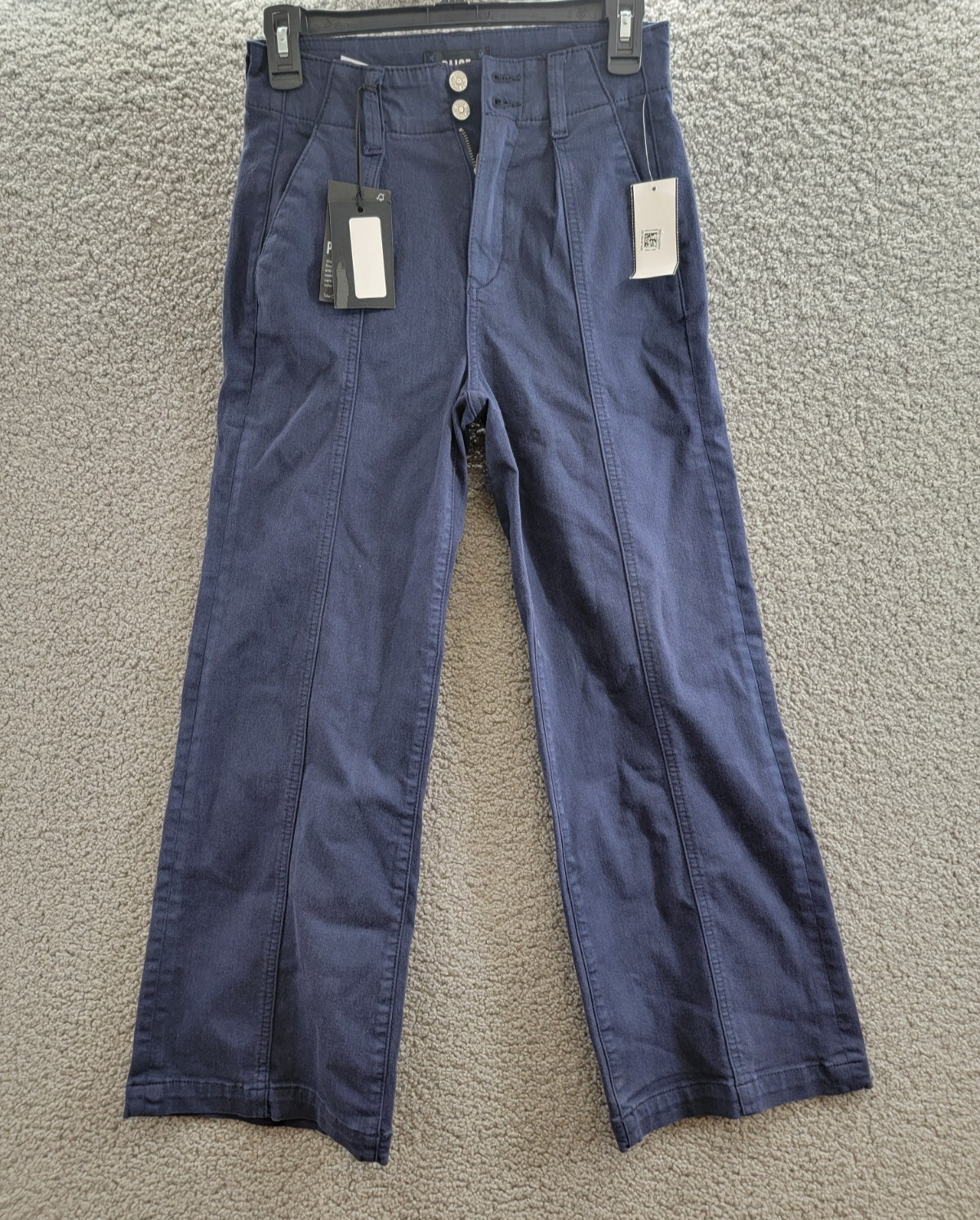 PAIGE Brooklyn High Rise Cropped Wide Leg Pants Women's 24 Vintage Cosmic Navy - Picture 2 of 18