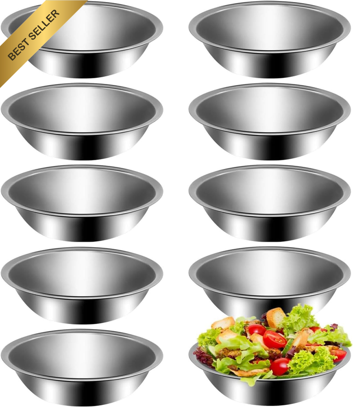 10Pcs Small Stainless Steel Mixing Bowls Set 6.5In, 0.75 Qt with Flat Base Non-S
