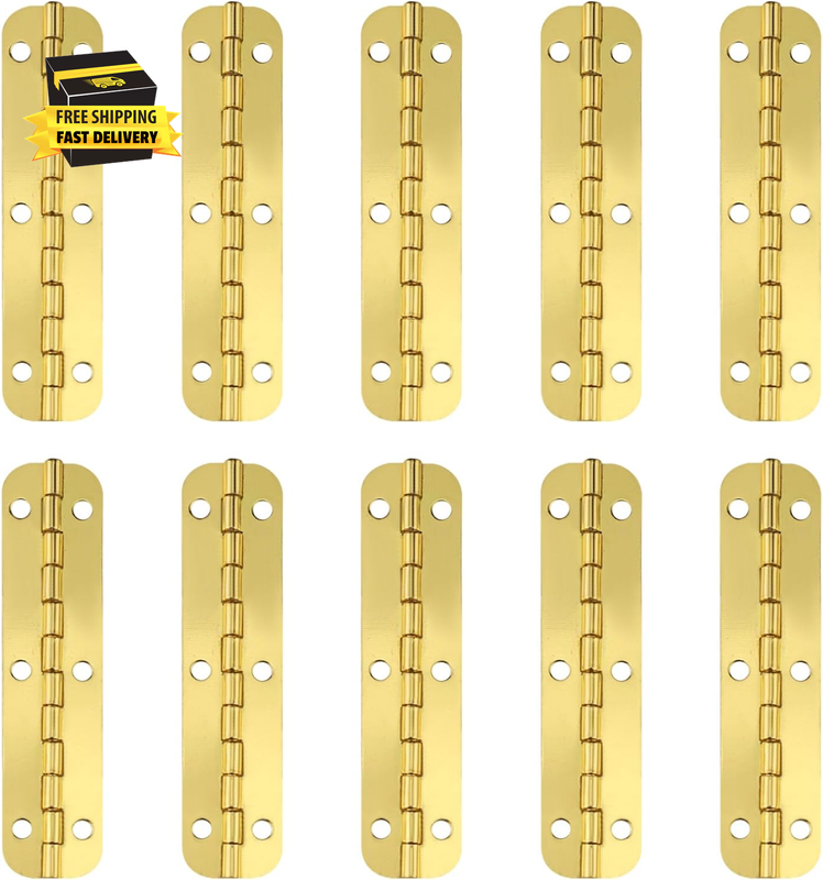 10 Pack Oval Vintage Hinges for Wooden Box, Gift Box, Cabinet Door, Doorway Hardware Supplies - Long Hinges for Jewellery Boxes, Closets, Residential Doors (Yellow) ⭐️⭐️⭐️⭐️⭐️