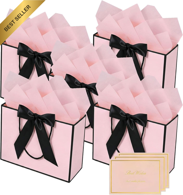 5 Sets Thickened Reusable Paper Gift Bags with Handles, Birthday Gift Bag Set wi