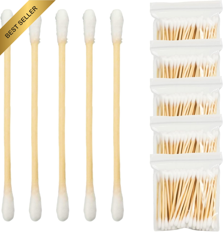 500 Pieces Bamboo Cotton Swabs | Dual Round-Tipped | Makeup, Ear Care, Pet Groom