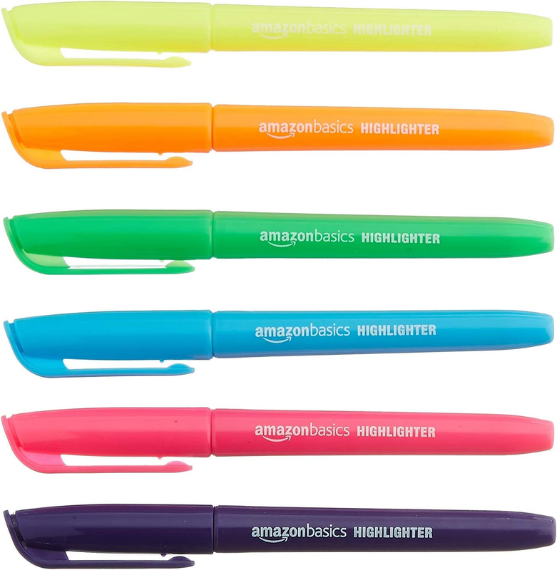 Amazon Basics Chisel Tip, Fluorescent Ink Highlighters, Asso