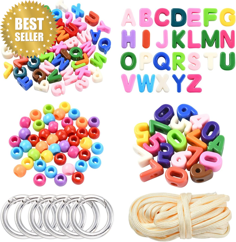 174Pcs Large Letter Beads Kit for Keychain Making 3D Numbers Acrylic Letters Key